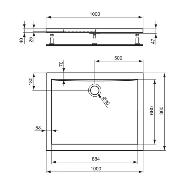 Cadita de dus dreptunghiulara Ideal Standard Ultra Flat 100x80 cm [3]