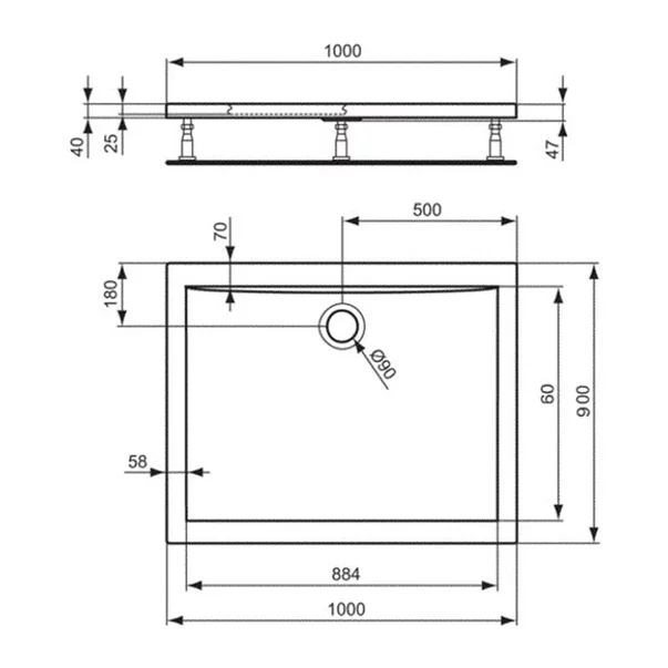 Cadita de dus dreptunghiulara Ideal Standard Ultra Flat 100x90 cm [3]
