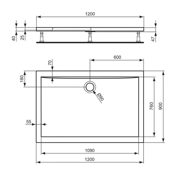 Cadita de dus dreptunghiulara Ideal Standard Ultra Flat 120x90 cm [3]