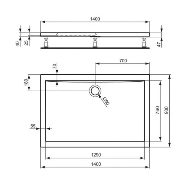 Cadita de dus dreptunghiulara Ideal Standard Ultra Flat 140x90 cm [3]