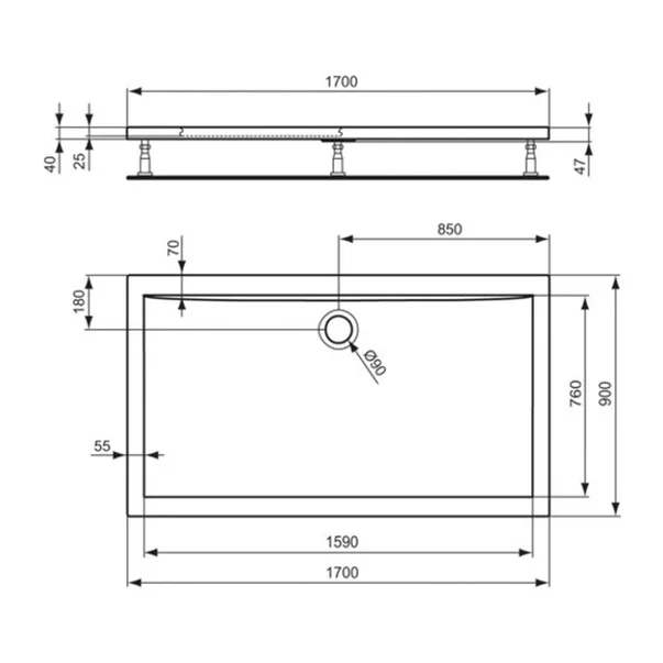 Cadita de dus dreptunghiulara Ideal Standard Ultra Flat 170x90 cm [3]