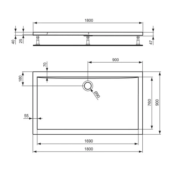 Cadita de dus dreptunghiulara Ideal Standard Ultra Flat 180x90 cm [3]