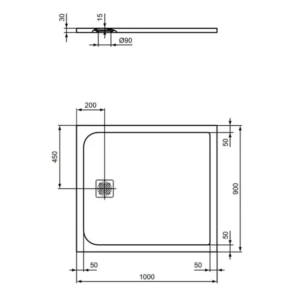 Cadita de dus dreptunghiulara Ideal Standard Ultra Flat S 100x90 cm negru intens [2]