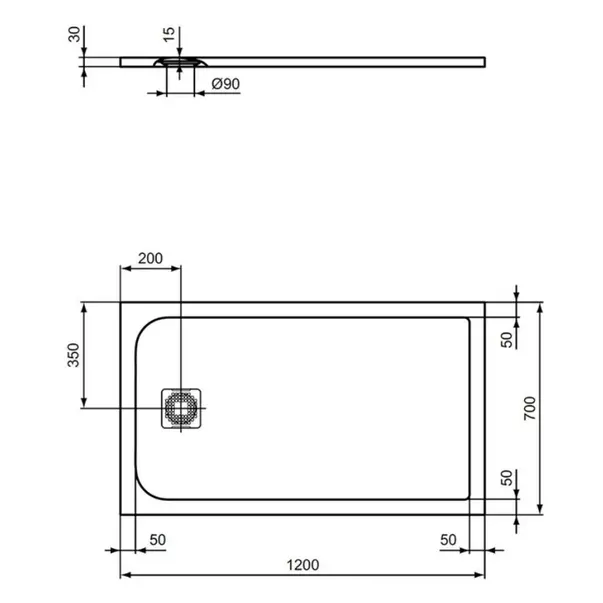 Cadita de dus dreptunghiulara Ideal Standard Ultra Flat S 120x70 cm gri [2]