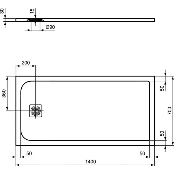 Cadita de dus dreptunghiulara Ideal Standard Ultra Flat S 140x70 cm negru intens [2]
