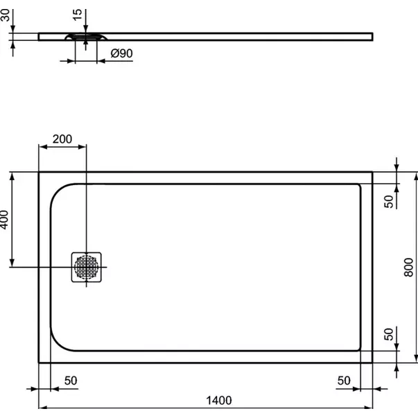 Cadita de dus dreptunghiulara Ideal Standard Ultra Flat S 140x80 cm gri [2]