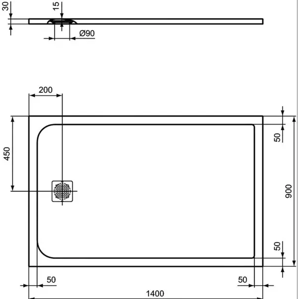 Cadita de dus dreptunghiulara Ideal Standard Ultra Flat S 140x90 cm gri [2]