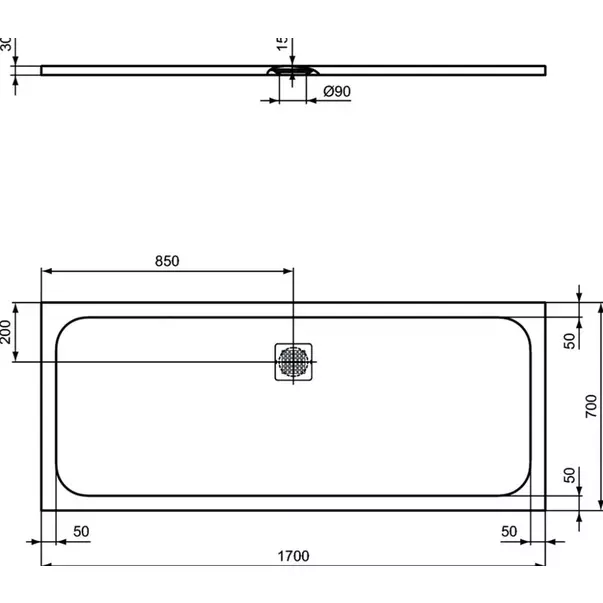 Cadita de dus dreptunghiulara Ideal Standard Ultra Flat S 170x70 cm gri asfaltic [2]