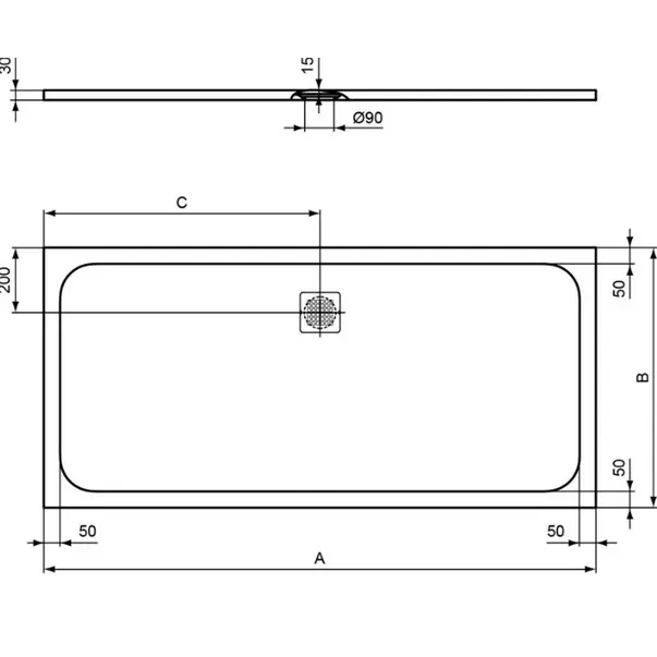 Cadita de dus dreptunghiulara Ideal Standard Ultra Flat S 170x80 cm gri [2]