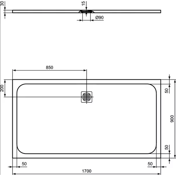 Cadita de dus dreptunghiulara Ideal Standard Ultra Flat S 170x90 cm gri [2]
