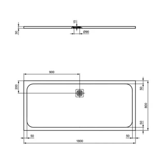 Cadita de dus dreptunghiulara Ideal Standard Ultra Flat S 180x80 cm gri [2]