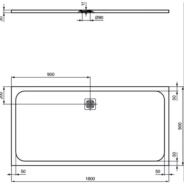 Cadita de dus dreptunghiulara Ideal Standard Ultra Flat S 180x90 cm gri [2]