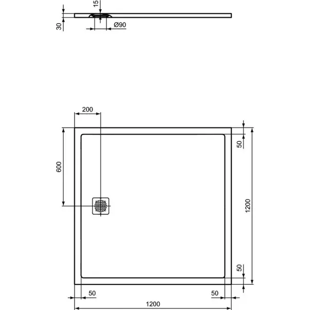 Cadita de dus patrata Ideal Standard Ultra Flat S 120x120 cm gri [2]