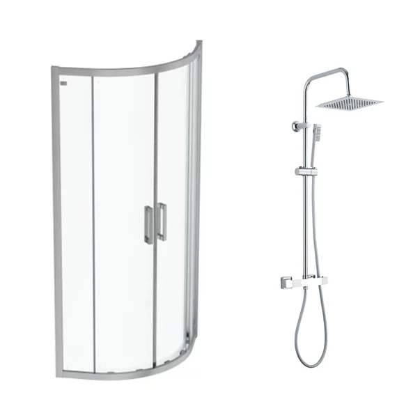 Cabine de dus semirotunde - Pachet cabina de dus Ideal Standard Connect 2 crom 80x80 si coloana de dus Invena Svart crom