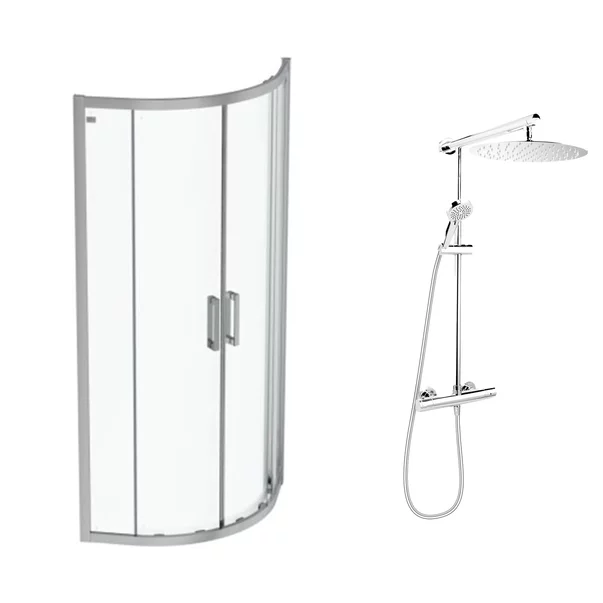 Cabine de dus semirotunde - Pachet cabina de dus Ideal Standard Connect 2 crom 80x80 si coloana de dus FDesign Anima crom