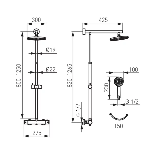 Pachet cabina de dus Ideal Standard Connect 2 crom 80x80 si coloana de dus FDesign Anima crom [5]