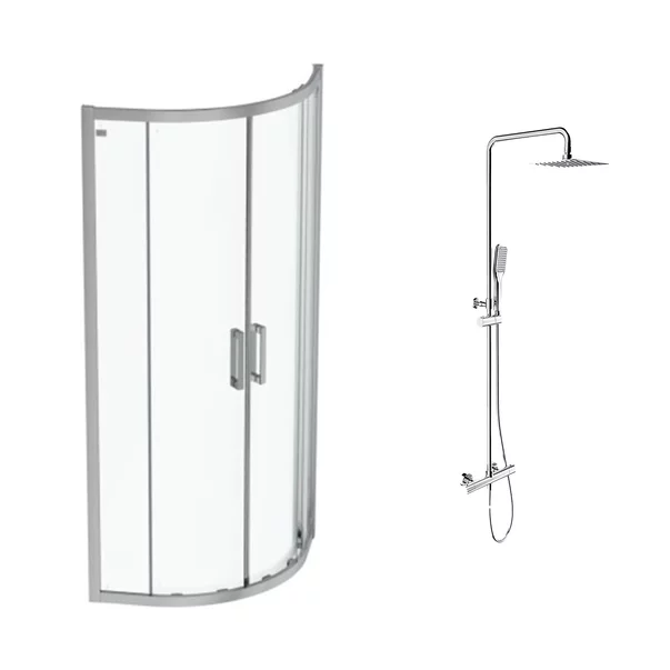 Cabine de dus semirotunde - Pachet cabina de dus Ideal Standard Connect 2 crom 80x80 si coloana de dus OMNIRES Y crom