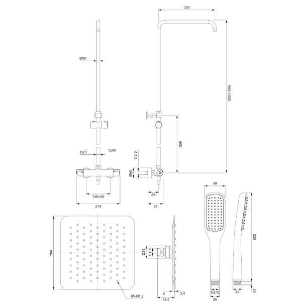 Pachet cabina de dus Ideal Standard Connect 2 crom 80x80 si coloana de dus OMNIRES Y crom [5]
