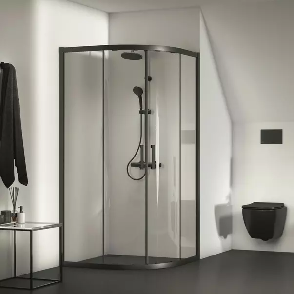 Cabine de dus semirotunde - Cabina de dus semirotunda cu usi glisante 100x100 cm negru mat Ideal Standard Connect 2