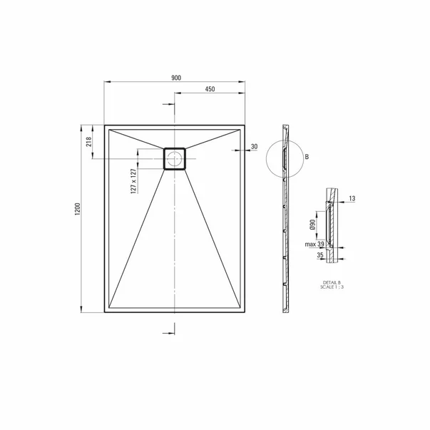 Cadita de dus dreptunghiulara Deante Correo alb 120x90 cm [3]