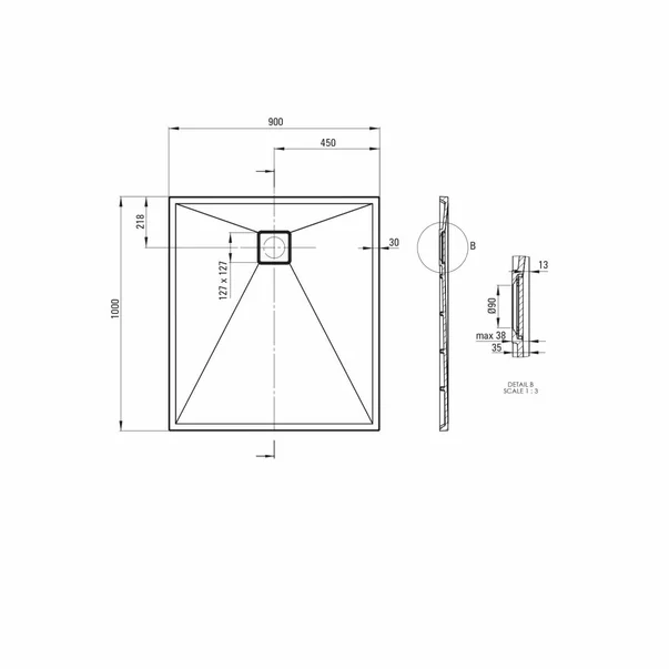 Cadita de dus dreptunghiulara Deante Correo alb 100x90 cm [3]
