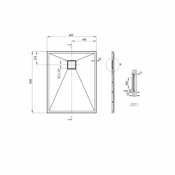 Cadita de dus dreptunghiulara Deante Correo alb 100x80 cm [3]