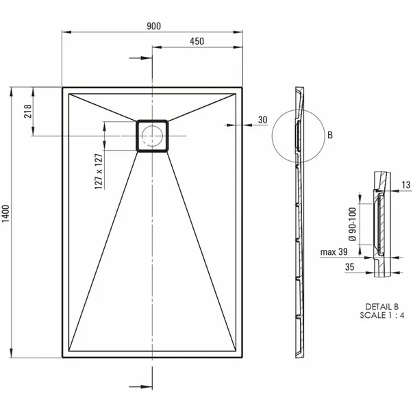 Cadita de dus dreptunghiulara Deante Correo alb 140x90 cm [3]