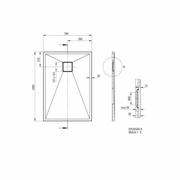 Cadita de dus dreptunghiulara Deante Correo din granit negru 100x70 cm [3]
