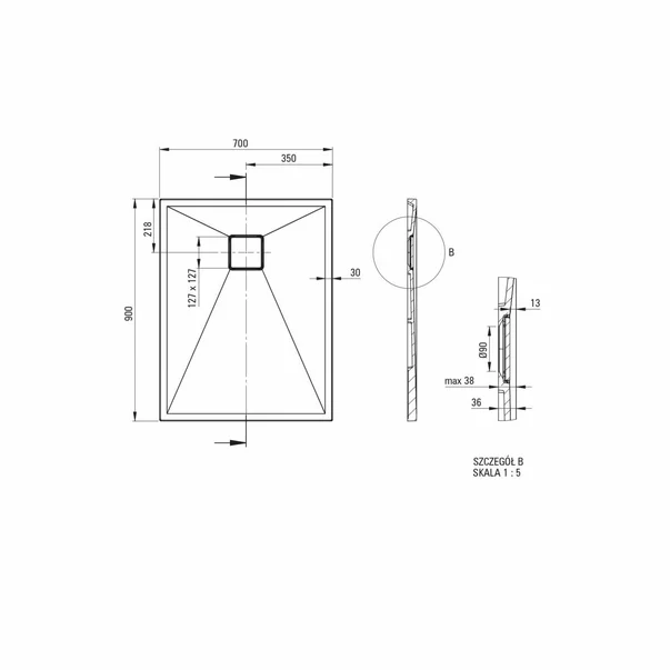 Cadita de dus dreptunghiulara Deante Correo din granit gri 90x70 cm [3]