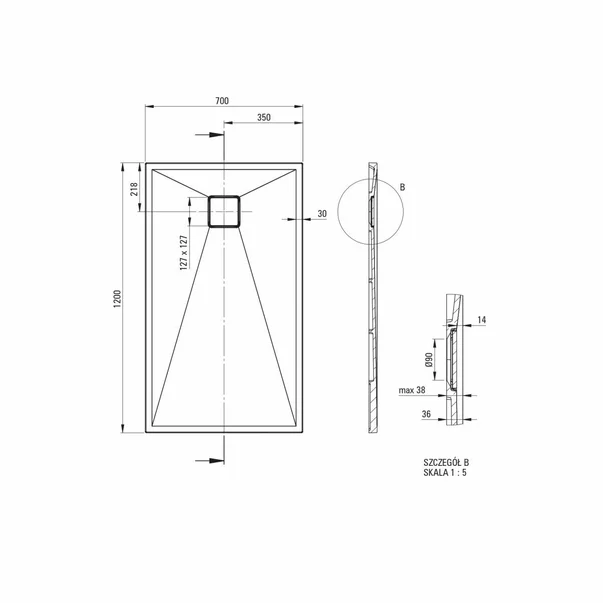 Cadita de dus dreptunghiulara Deante Correo din granit gri 120x70 cm [3]