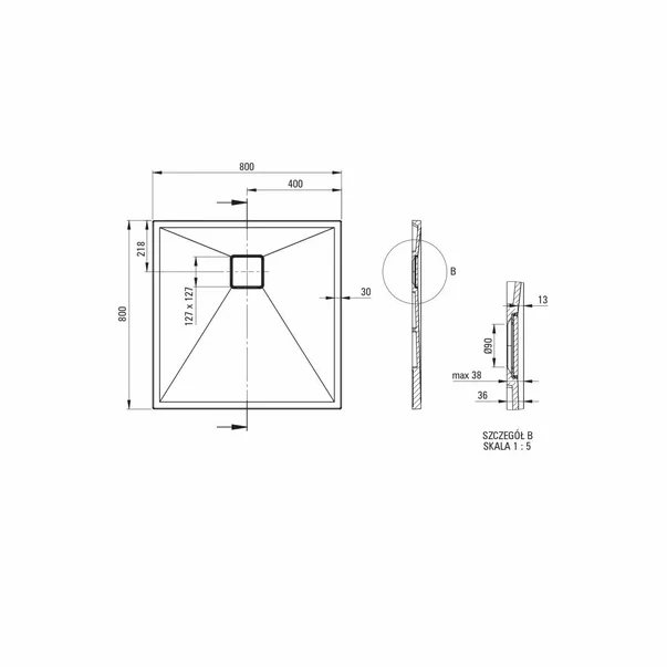 Cadita de dus patrata Deante Correo din granit antracit 80x80 cm [3]