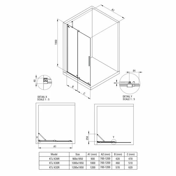 Paravan de dus Walk-in Deante Prizma titan 120x195 cm [4]