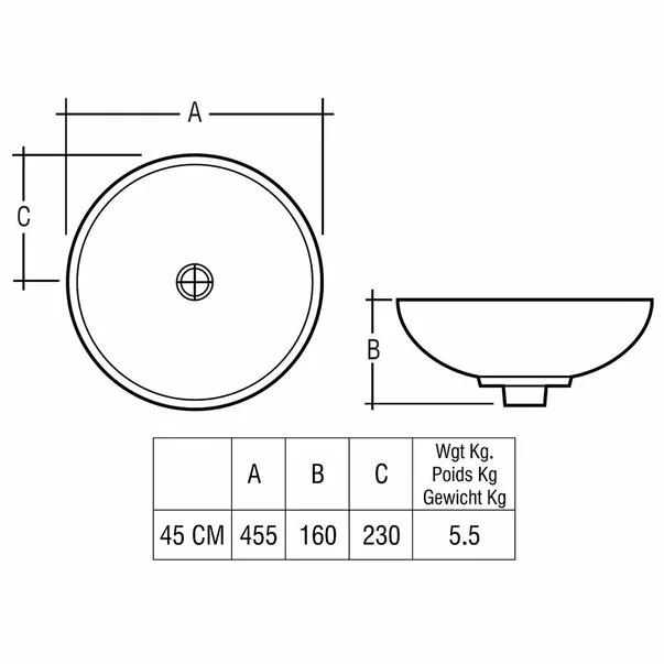 Lavoar pe blat Rak Ceramics Diana rotund 45.5 cm [2]