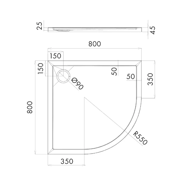 Cadita dus semirotunda  Omnires Merton alb  80x80 cm [3]