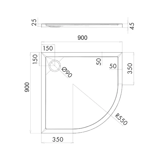 Cadita dus semirotunda  Omnires Merton alb  90x90 cm [3]