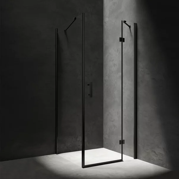 Cabina de dus patrata cu usa cu balamale Omnires Manhattan negru mat/transparent 90x90 cm [2]