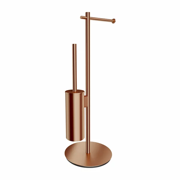 Accesorii toaleta - Suport hartie freestanding cu spatiu pentru perie cupru periat Omnires Modern Project