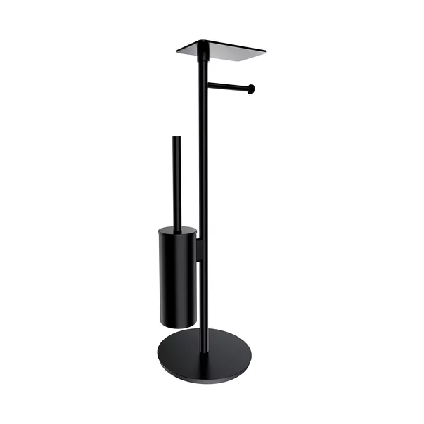 Accesorii baie - Suport hartie freestanding Omnires Modern Project cu spatiu pentru perie si raft finisaj negru mat