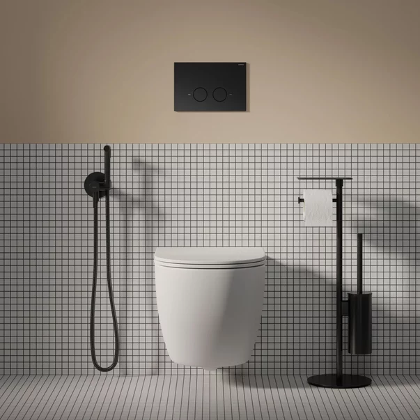 Suport hartie freestanding Omnires Modern Project cu spatiu pentru perie si raft finisaj negru mat [1]