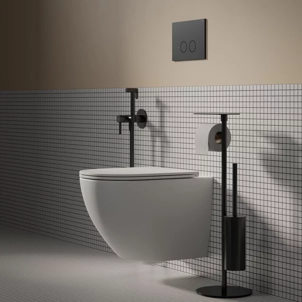 Suport hartie freestanding Omnires Modern Project cu spatiu pentru perie si raft finisaj negru mat [2]