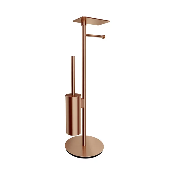 Accesorii baie - Suport hartie freestanding Omnires Modern Project cu spatiu pentru perie si raft finisaj cupru periat