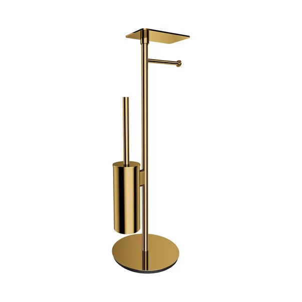 Accesorii baie - Suport hartie freestanding Omnires Modern Project cu spatiu pentru perie si raft finisaj auriu lucios