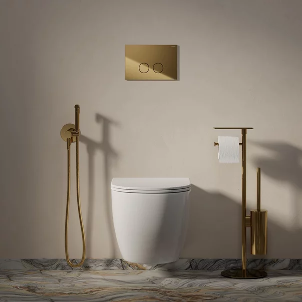 Suport hartie freestanding Omnires Modern Project cu spatiu pentru perie si raft finisaj auriu lucios [1]
