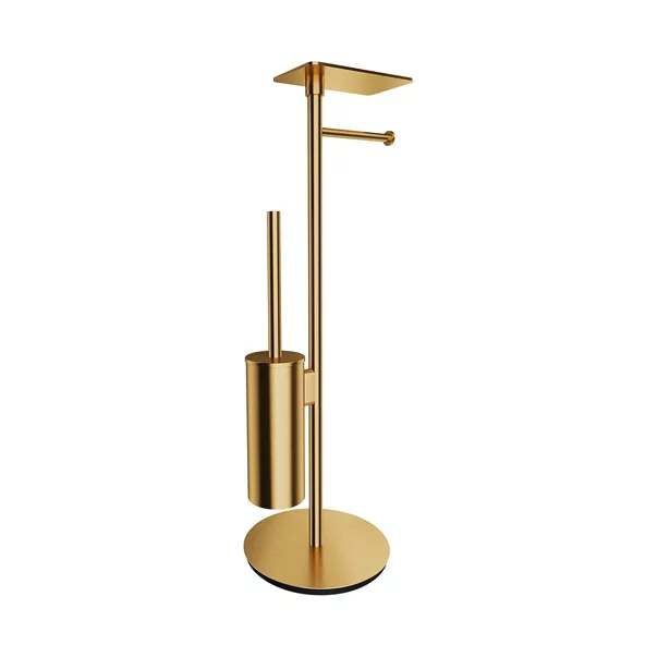 Accesorii baie - Suport hartie freestanding Omnires Modern Project cu spatiu pentru perie si raft finisaj auriu periat
