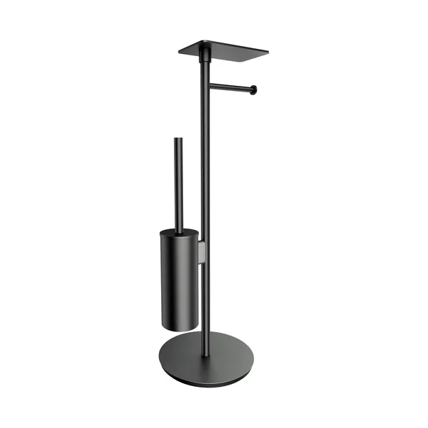 Accesorii baie - Suport hartie freestanding Omnires Modern Project cu spatiu pentru perie si raft finisaj grafit periat
