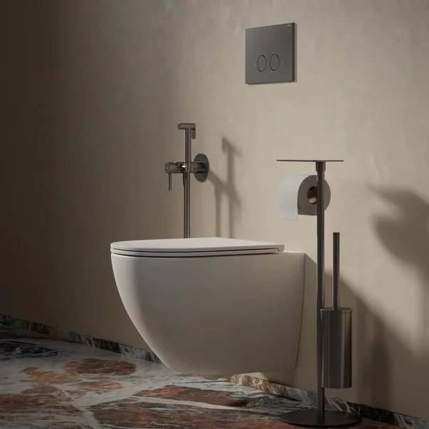 Suport hartie freestanding Omnires Modern Project cu spatiu pentru perie si raft finisaj grafit periat [3]