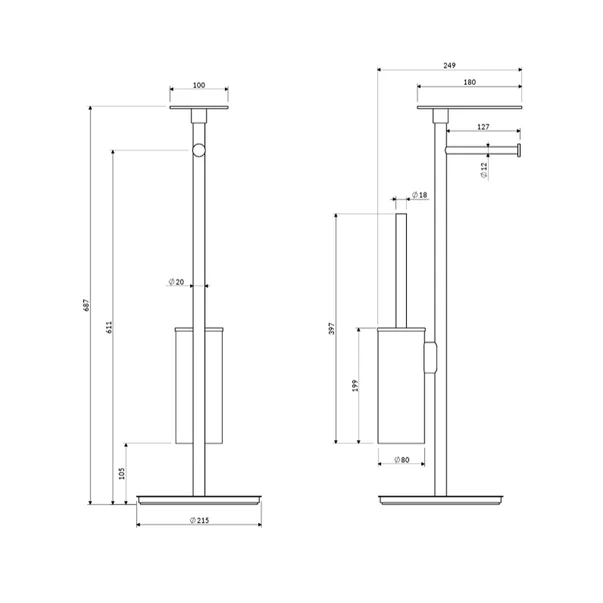 Suport hartie freestanding Omnires Modern Project cu spatiu pentru perie si raft finisaj nichel periat [4]