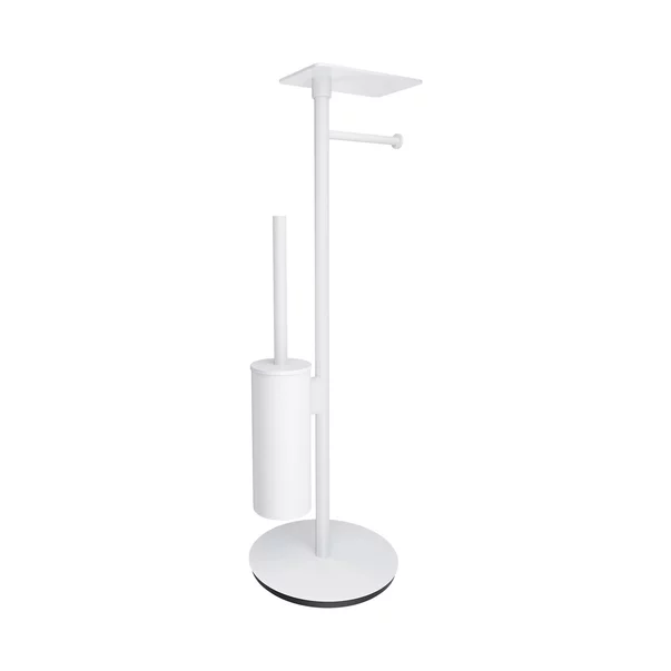 Accesorii baie - Suport hartie freestanding Omnires Modern Project cu spatiu pentru perie si raft finisaj alb mat