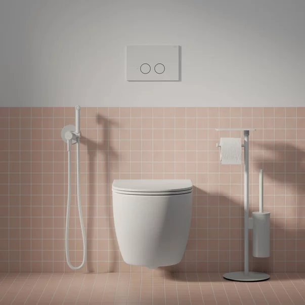 Suport hartie freestanding Omnires Modern Project cu spatiu pentru perie si raft finisaj alb mat [1]