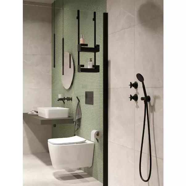Conector furtun Deante Cascada negru cu suport dus rotund [4]
